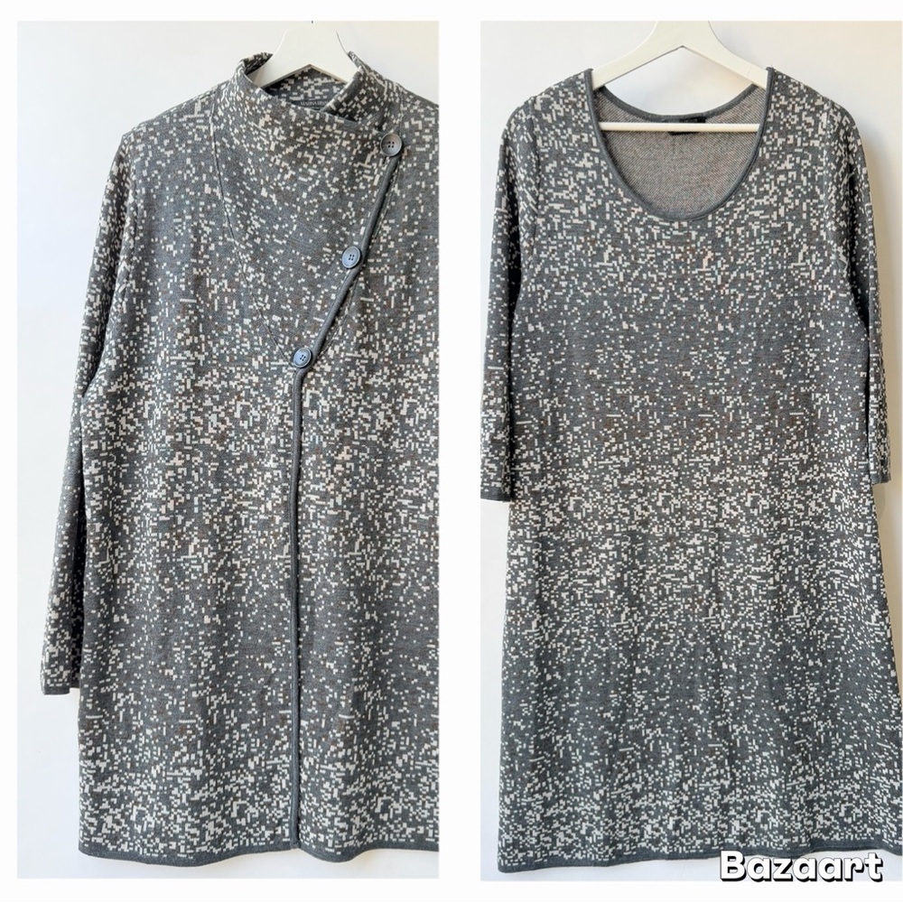 Marina Rinaldi knit Dress and Jacket COMBO– Gray/white Size M - Picture 1 of 16